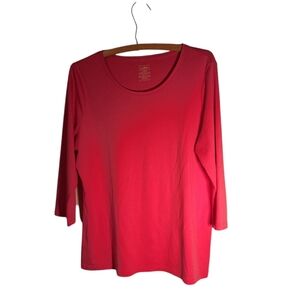 L.L BEAN Supima Cotton Scoop Neck 3/4 Sleeve Popover Top PINK Large RESORTWEAR